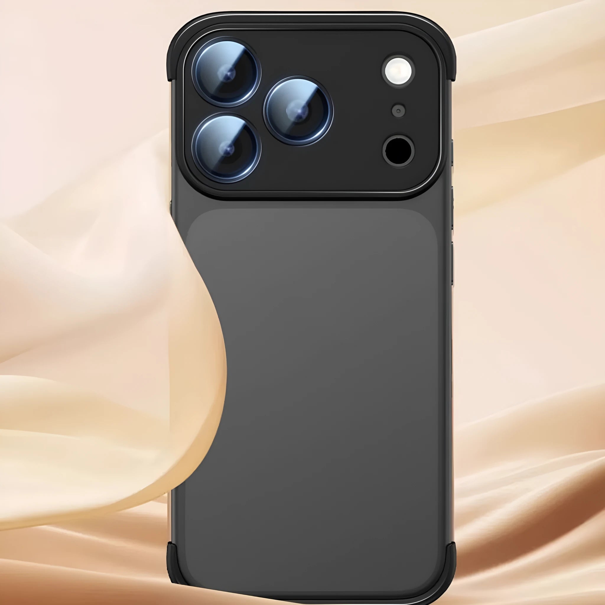 iPhone 17 Pro Max mobile phone case in high-grade shell showing black, orange, grey, and desert colour options.