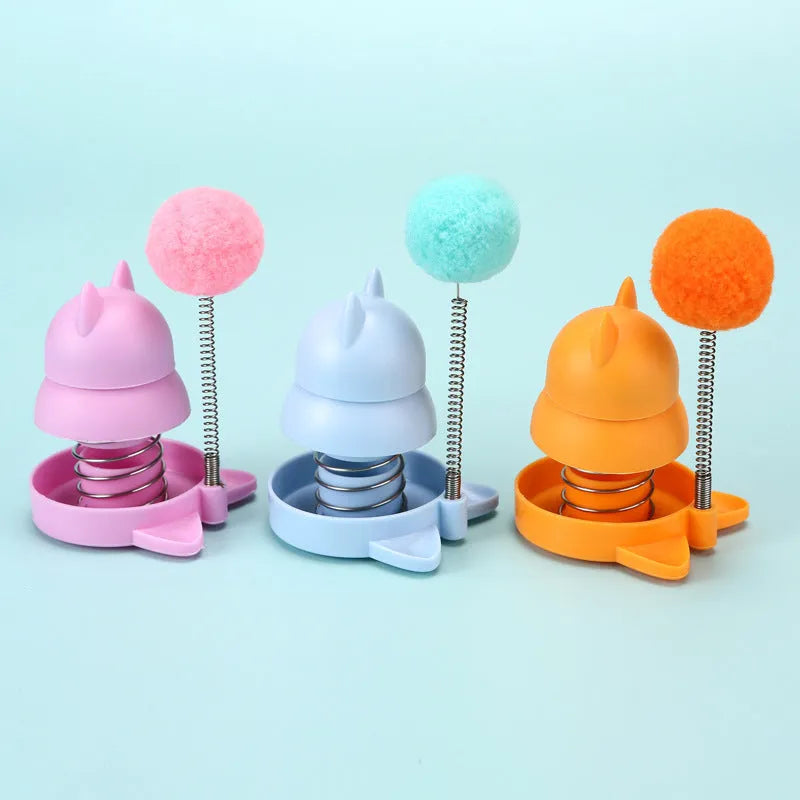 Blue self-moving cat toy with mint ball for teeth cleaning and hair removal, 55mm diameter.