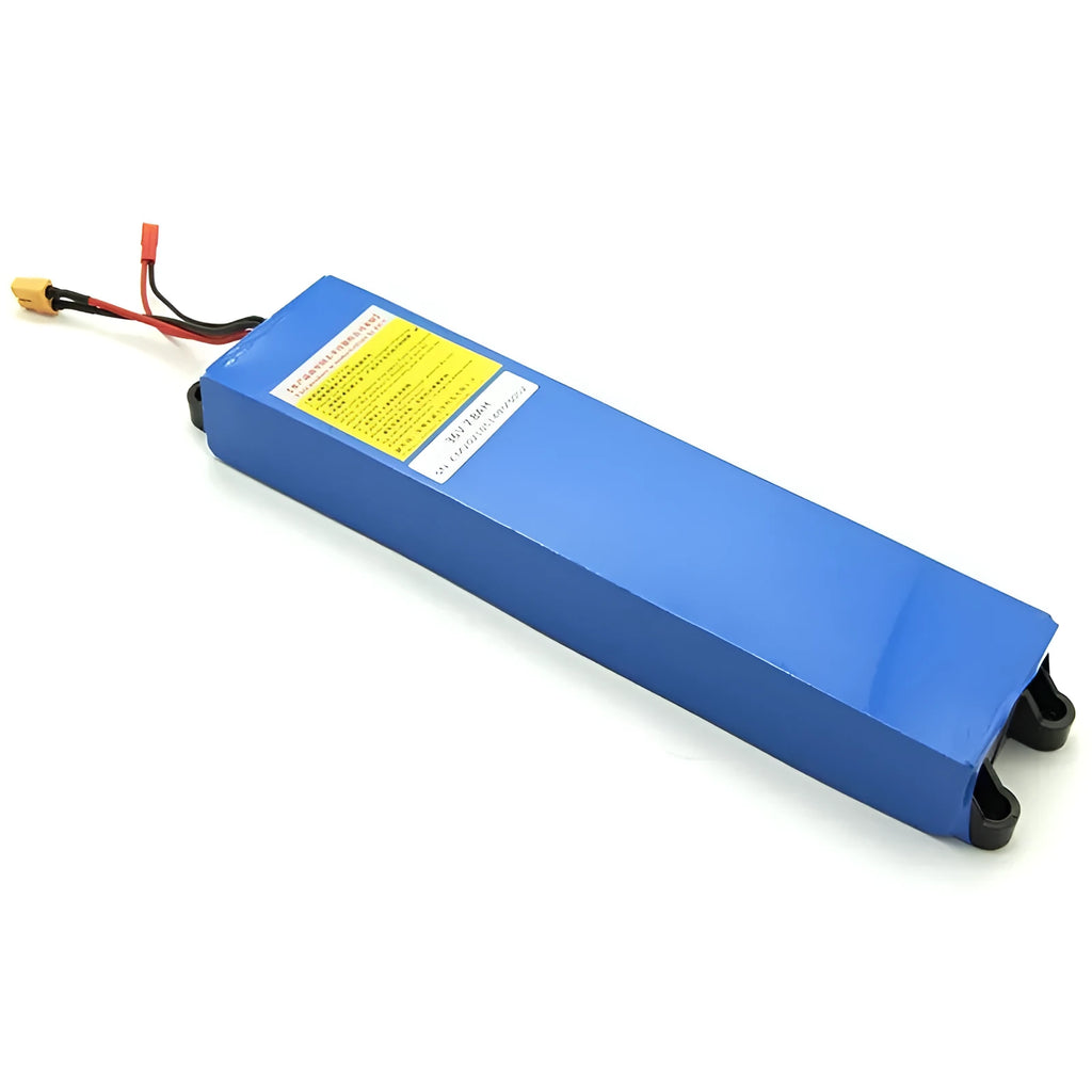 36V lithium battery pack for electric scooter replacement, showing options for 6.6A, 7.8A, and 10.4A capacities.