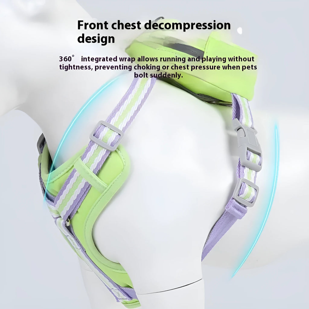 Explosion-proof anti-strangulation dog harness in pink Oxford cloth with attached 1.5m traction rope