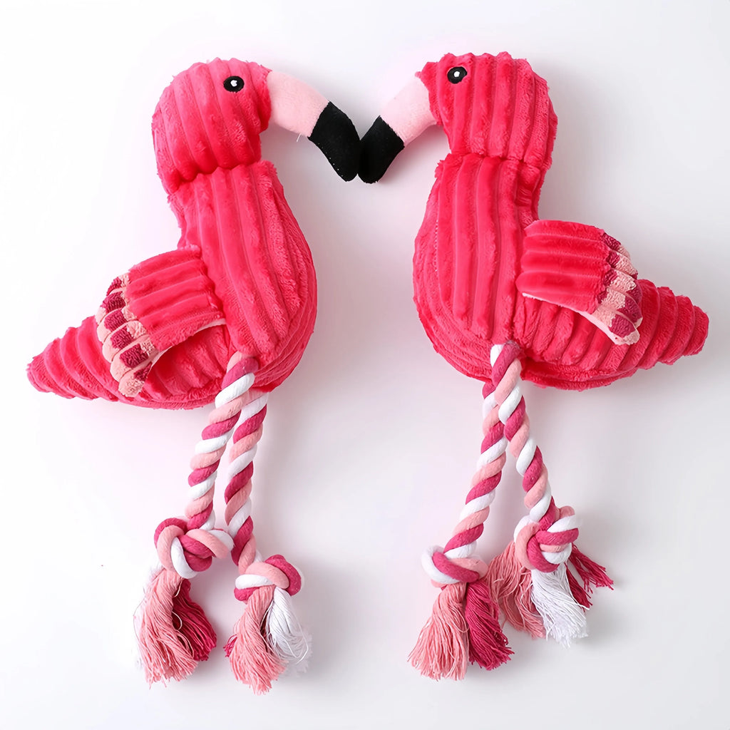 Pink animal-shaped corduroy plush dog squeaky toy for chewing play.