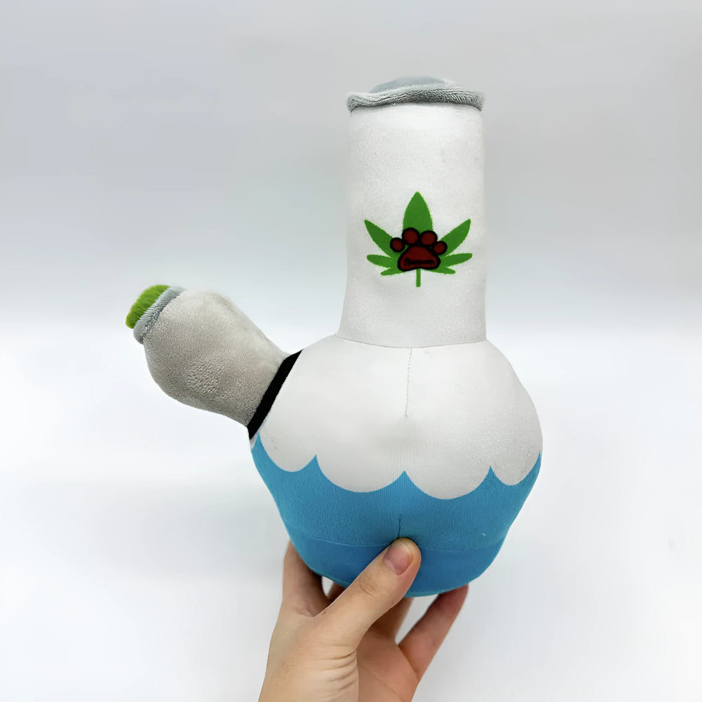 24cm kettle-shaped dog plush toy with colourful printed patterns and squeaker