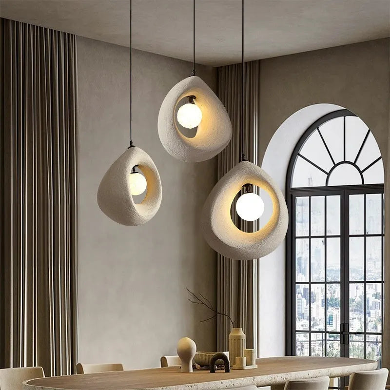 Retro pendant chandelier with milky white glass lampshade in modern simple style for ceiling mounting