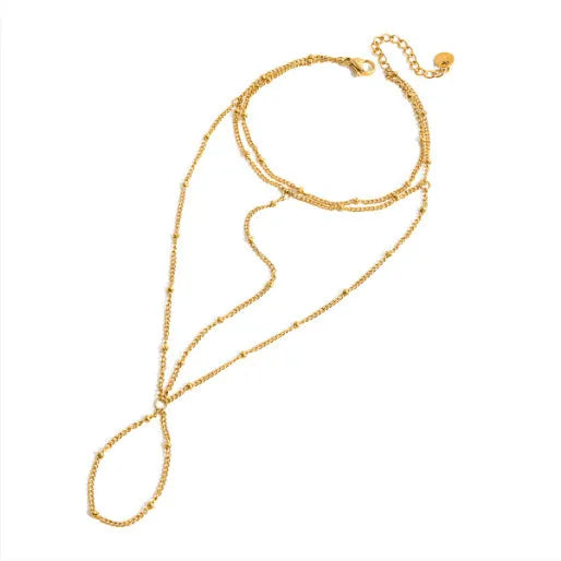 Gold electroplated alloy mitten-type round bead bracelet for women with geometry shape and simple style