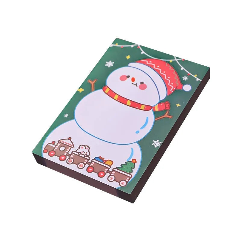 Christmas cartoon sticky notes set showing elf, gift, sled, crystal ball, Santa, house, bear, and snowman designs