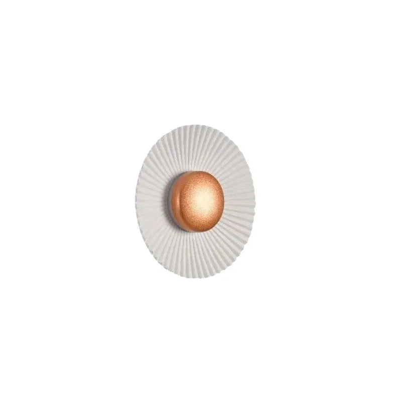 Round wall lamp with aluminium shade in gold and white two-tone finish for bedroom or living room