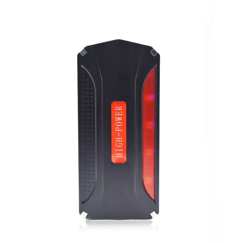 Black red 12V vehicle emergency starting power supply with 7800mAh capacity showing compact dimensions