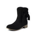 Low heel suede sweet bow casual boots for women, square toe, low tube, in burgundy with bow detail