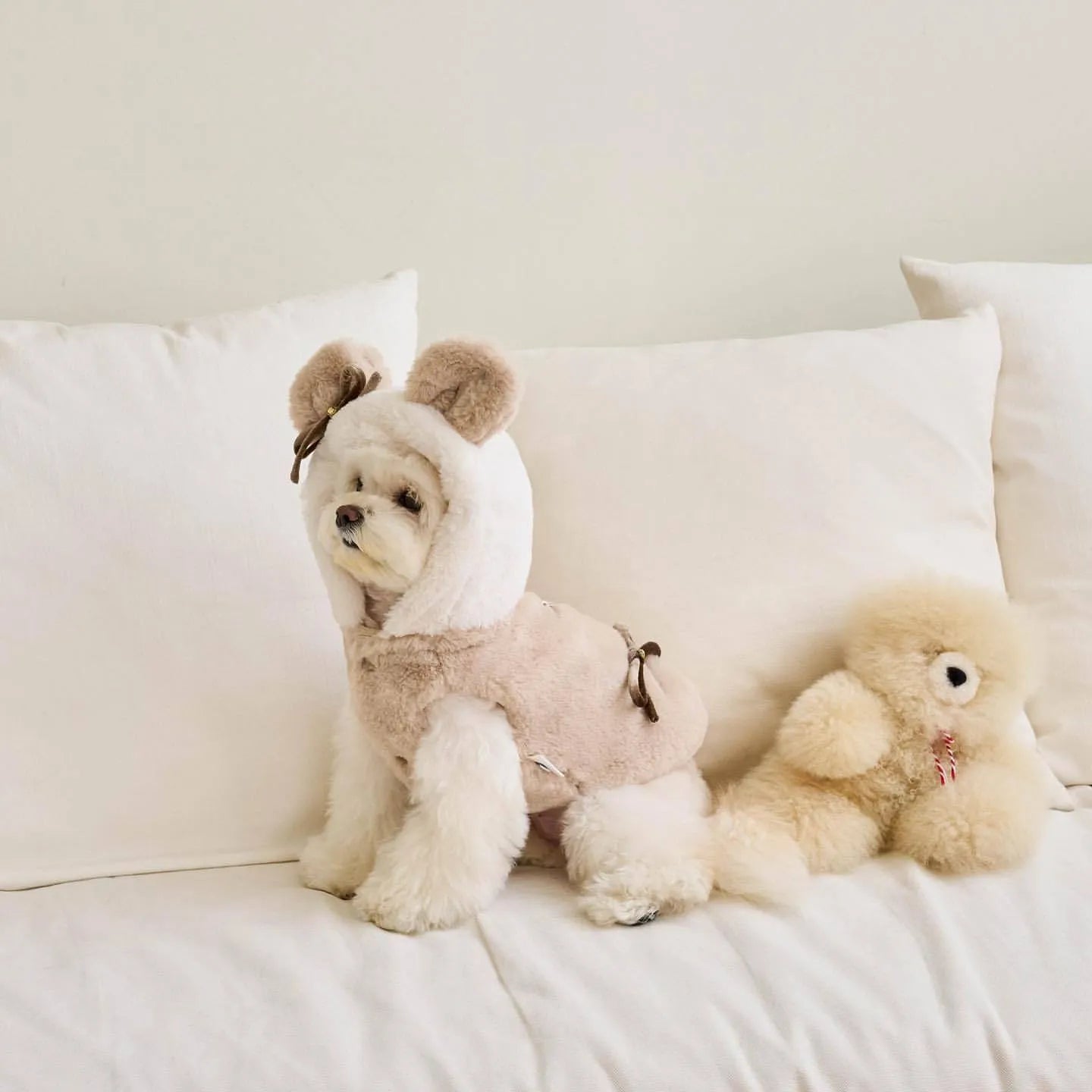 Light pink polyester warm coat for dog or cat with casual style design