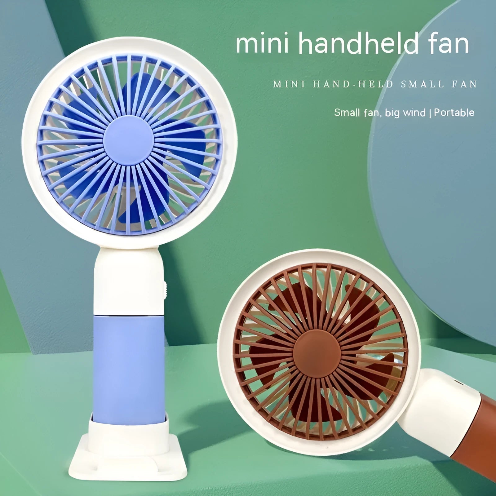 Mini handheld fan with phone holder, plastic blades, USB rechargeable, 16x8x6cm size, pink colour option