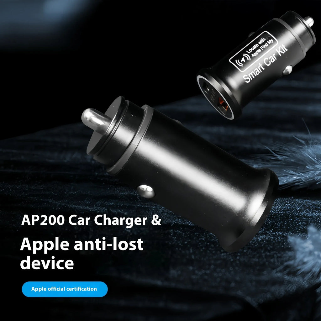 Black GPS car locator with a 12V car charger plug for vehicle tracking.