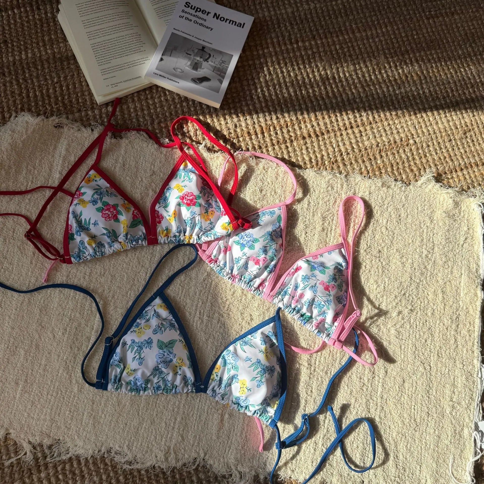 Women's split design printed bikini set in leopard and floral patterns, polyester fabric, sizes S to L