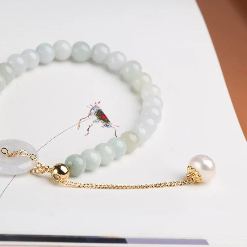 Geometric jade pendant pearl bracelet with peace buckle clasp in national style design