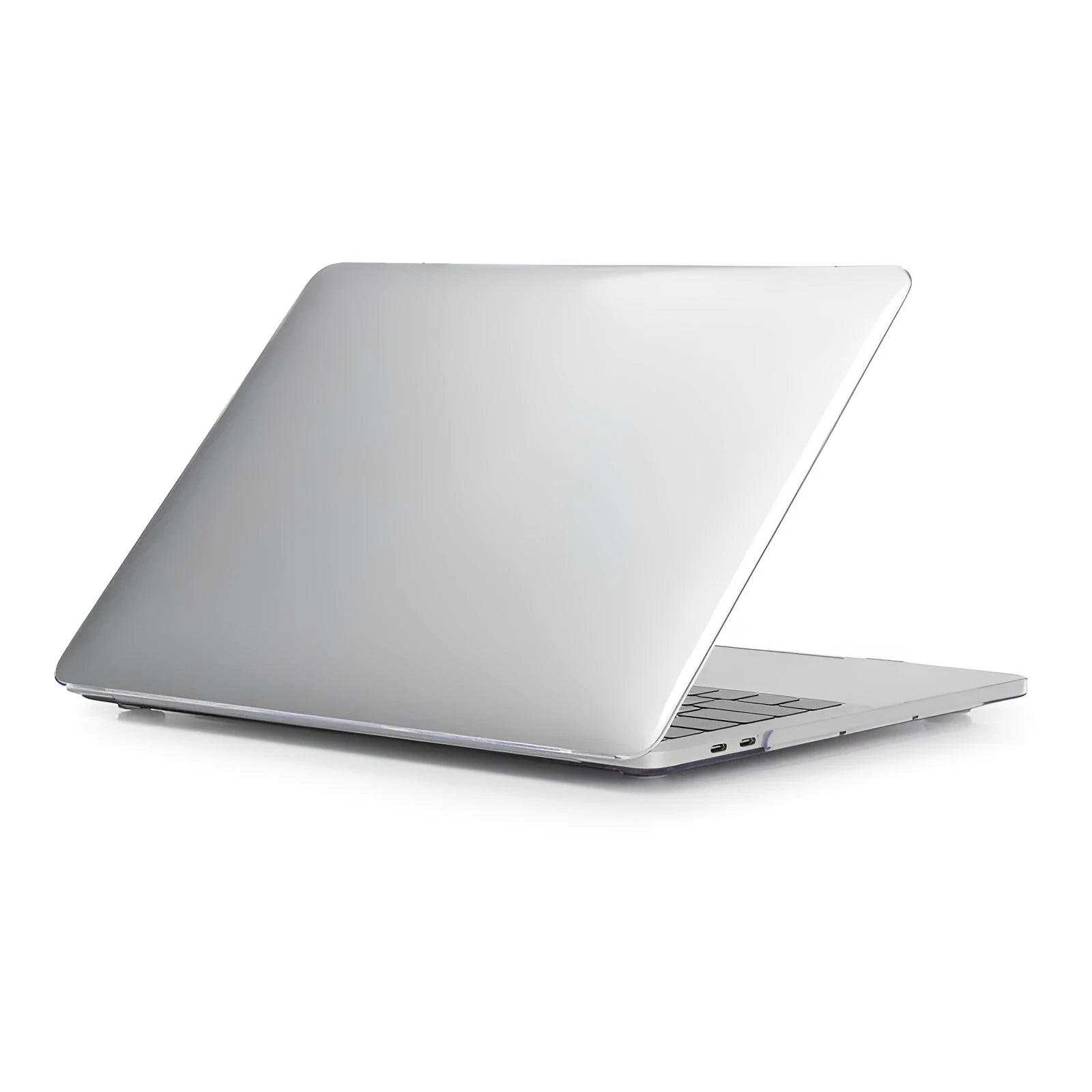 Transparent and black PC hard shell protective cases for a MacBook Pro 14-inch and 16-inch laptop.