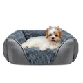 Golden Retriever stuffed enclosed pet kennel dog bed in beige, showing raised bolster edges and nest design.