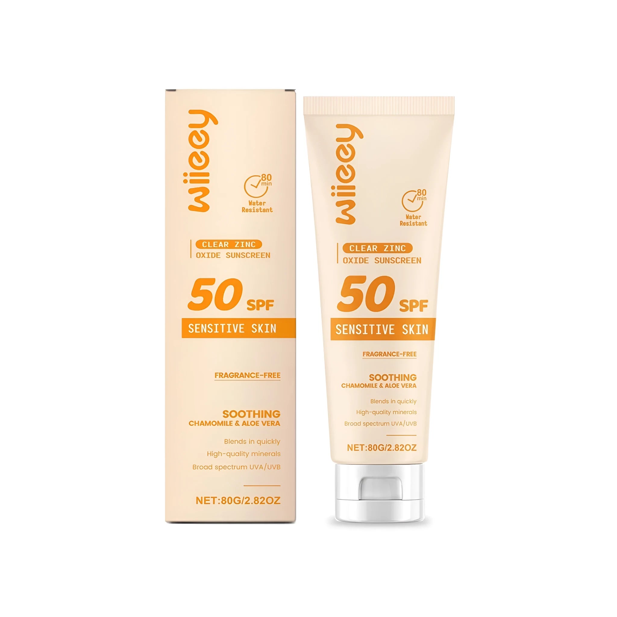 80g tube of clear zinc oxide sunscreen with chamomile and aloe extracts