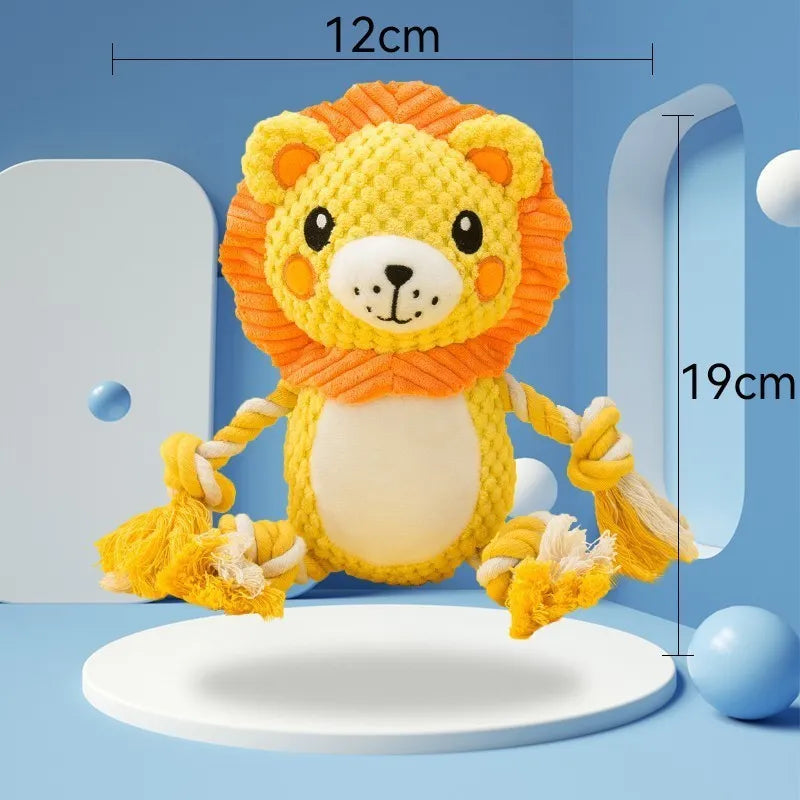 Lion and monkey plush squeaky dog toys bundle for medium to large dogs
