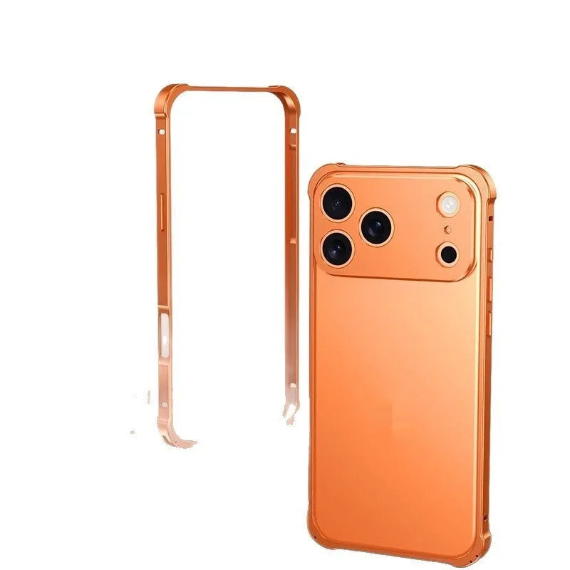 Alloy metal frame mobile phone case for iPhone 17 with seahorse buckle in a selection of five colours.