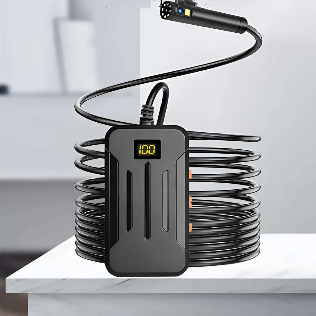 Wireless dual lens inspection endoscope with magnetic tip and hook accessories for pipe and cavity examination