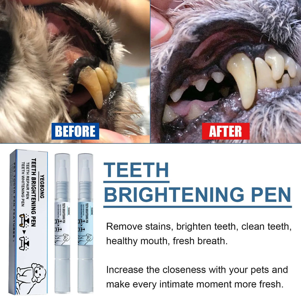 Yegbong pet teeth whitening pen with 3ml whitening and 3ml cleaning formulas for dog and cat dental care