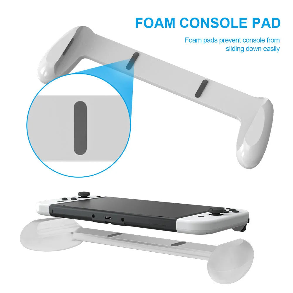 White Switch OLED game grip with card slot and ABS body on desk