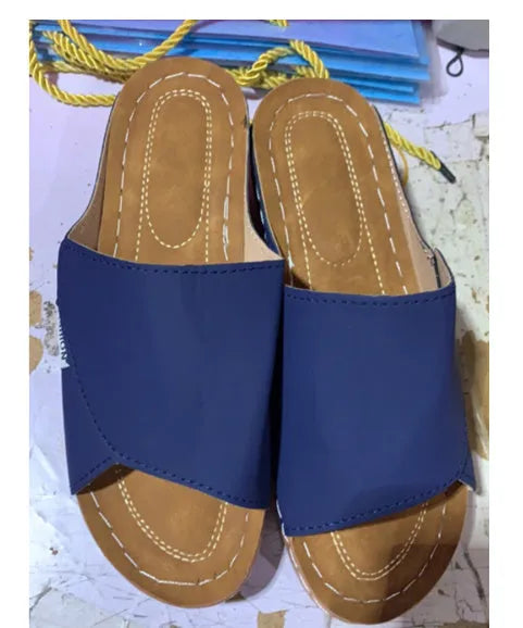 Women's wedge slippers sandals with fish mouth open toe and thick brown sole