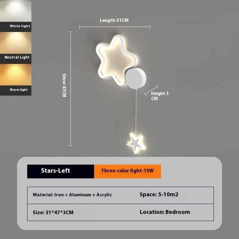 White left-facing cloud children's bedside wall lamp with a three-colour LED light on a bedroom wall.