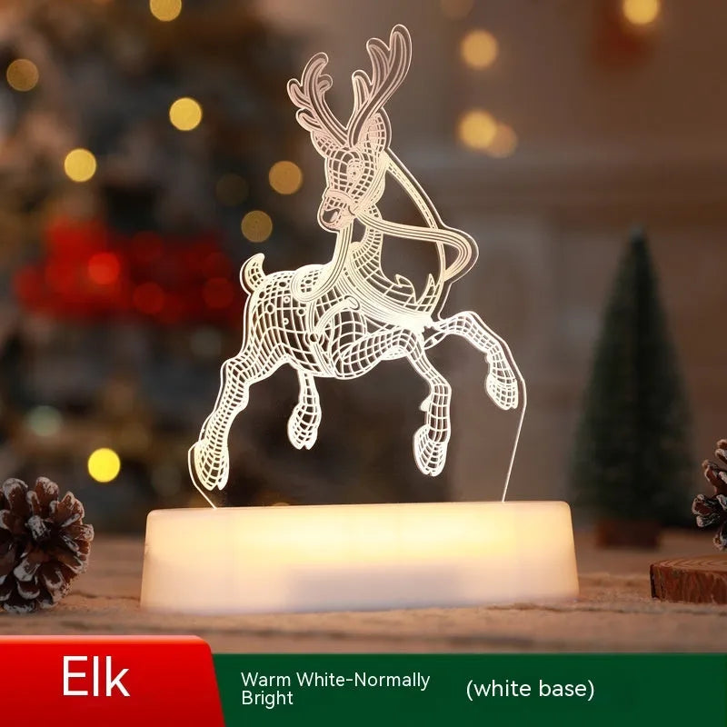 Acrylic 3D LED Christmas night light decoration with festive designs