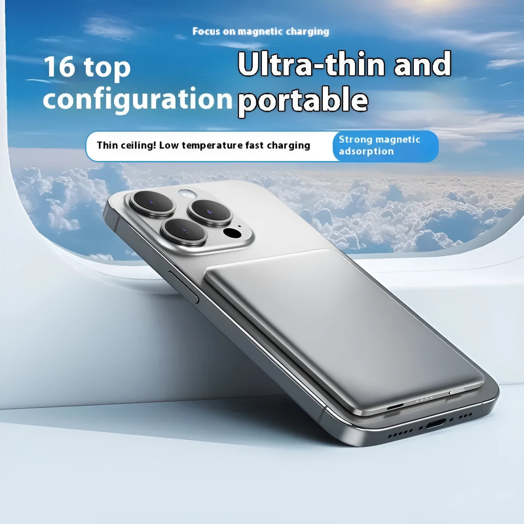 Gun grey magnetic wireless power bank with PD20W and 15W charging in slim alloy case
