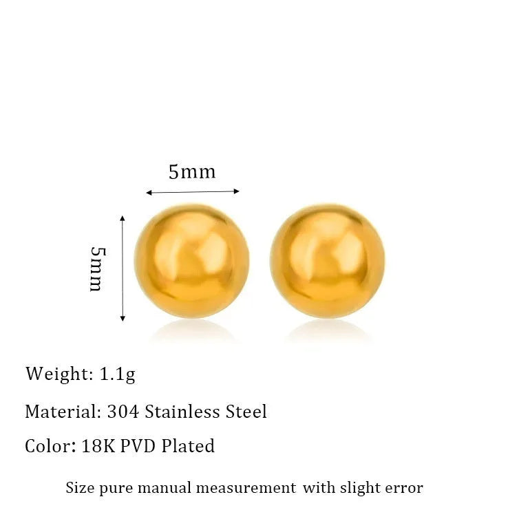 Stainless steel ball stud earrings with minimalist geometric design in gold or silver finish