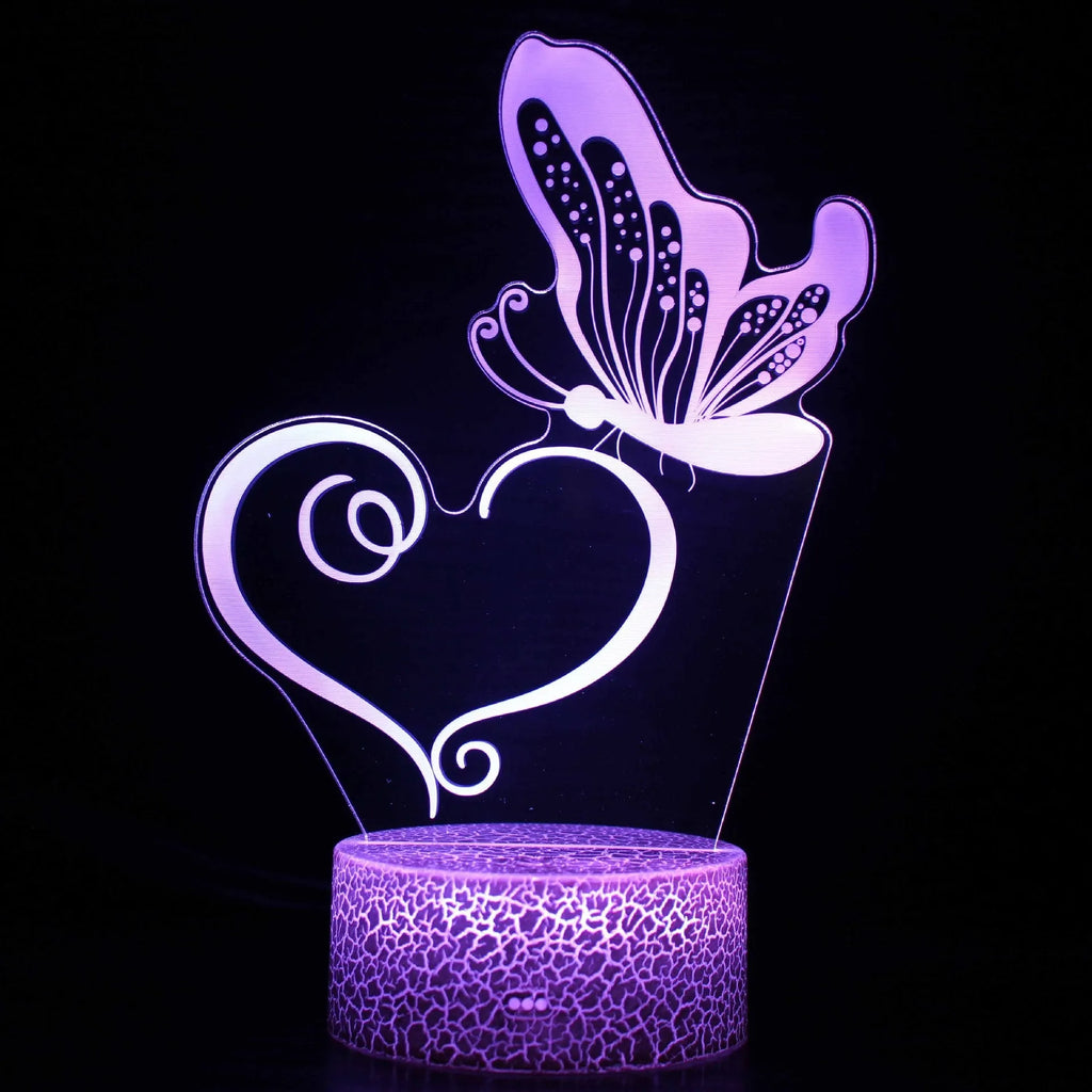 3D acrylic USB table lamp with colourful crack-effect base and touch controls