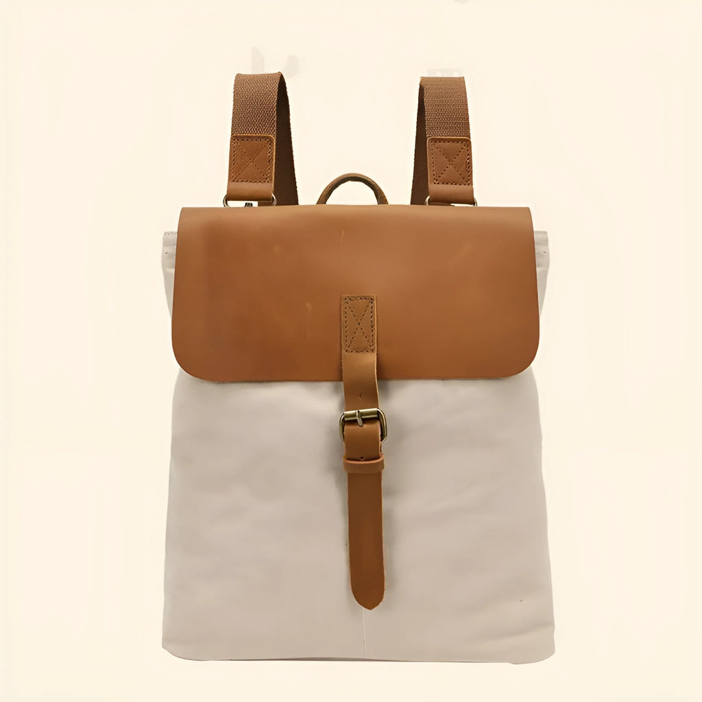 Crazy horse leather casual student backpack in waterproof canvas measuring 29×13×35cm