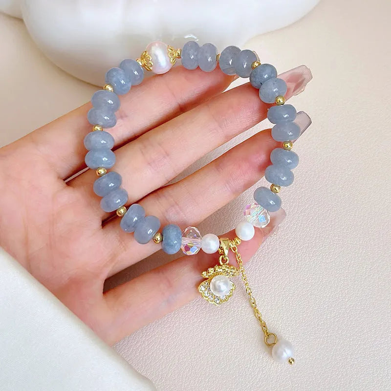 Handmade natural aquamarine pearl shell bracelet for women with manual crafting