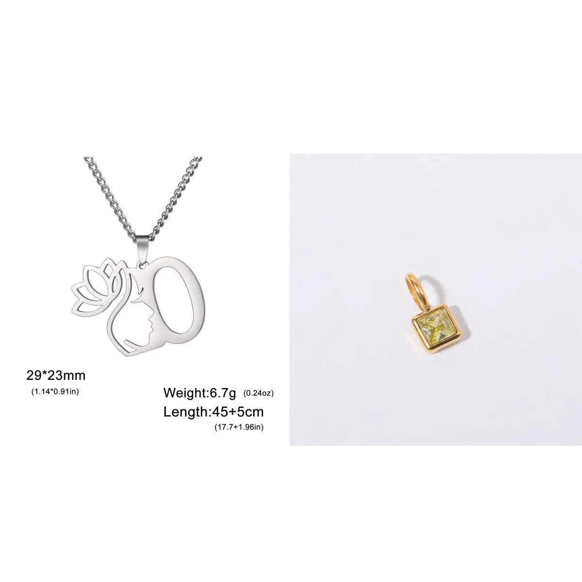 Stainless steel fashion necklace with cross chain links and a pendant, available in gold and silver finishes.