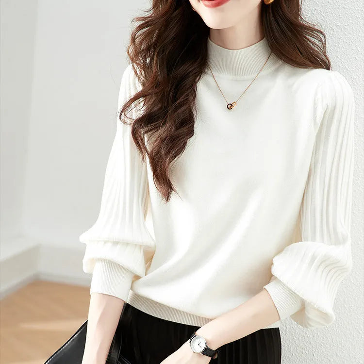 Slim fit half turtleneck shirt in sunken stripe pattern, shown in apricot colour