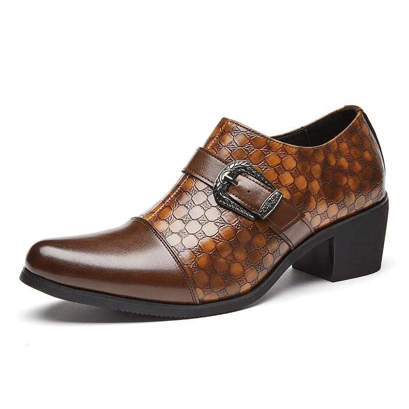 Men's black snakeskin Cuban leather lace-up casual shoes with rubber sole and round toe