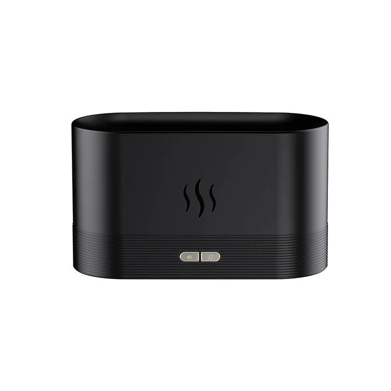 Black square aroma diffuser with flame light effect and mist output