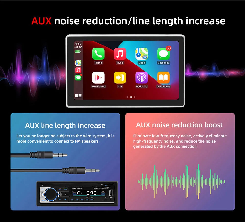 Black 7-inch wireless CarPlay projection car dashcam on a windscreen