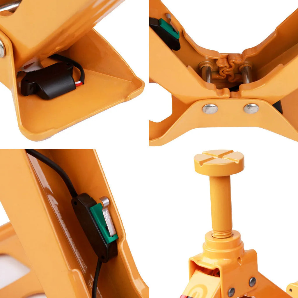 Yellow electric car jack set with steel construction and electric wrench for tyre changes