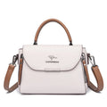 Women's genuine leather crossbody shoulder bag horizontal square shape with stitching, available in multiple colours
