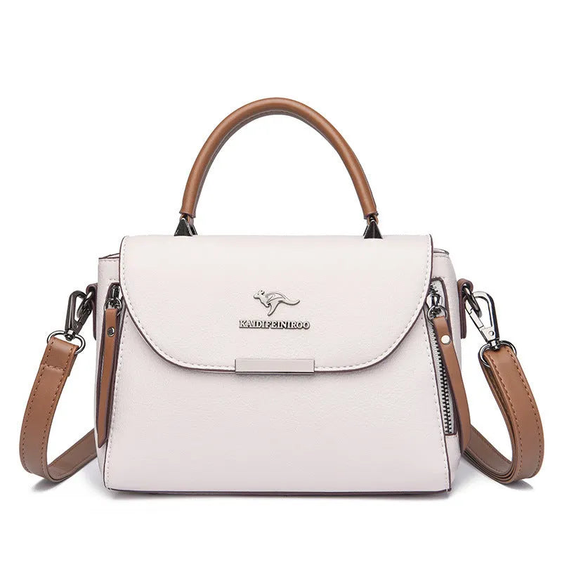Women's genuine leather crossbody shoulder bag horizontal square shape with stitching, available in multiple colours