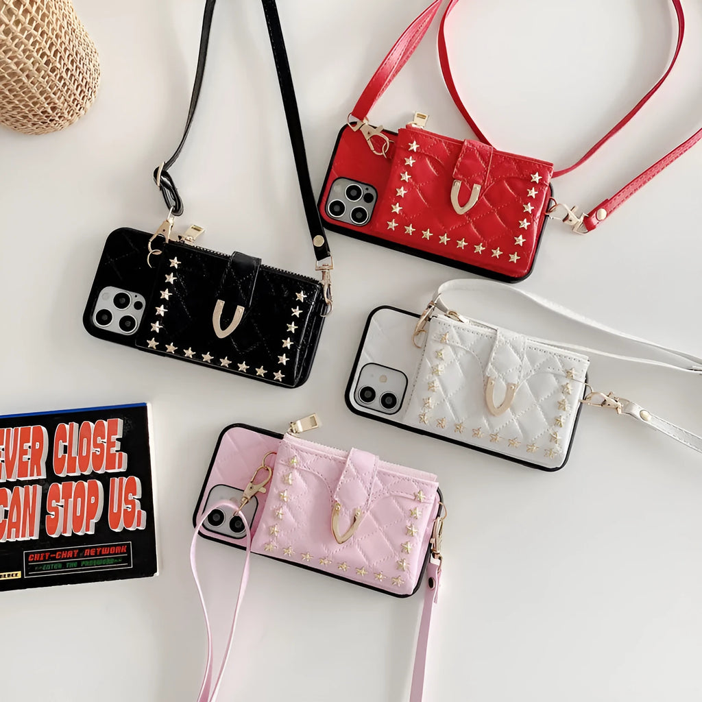 Imitation leather flip wallet phone case for iPhone with card holder in black