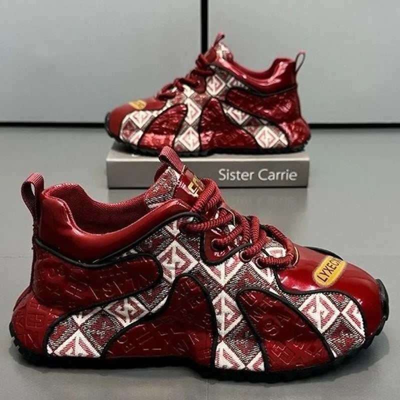 Men's casual platform shoes with embroidery stitching, rubber sole, and artificial PU upper in available colours
