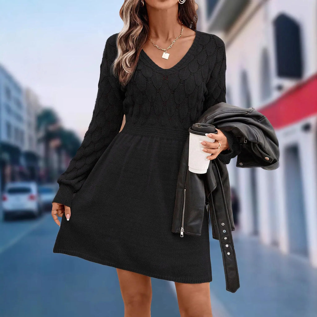 V-neck long sleeve acrylic beach dress with a high waist, shown in apricot colour.