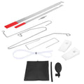 9-piece automotive emergency tool set with air pump wedge, plastic wedges, metal hooks, and crowbars
