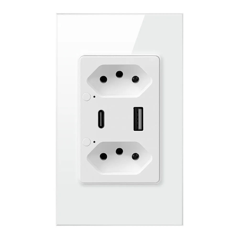 Brazil wall socket black with 6 holes 2 USB and Type-C ports separately controllable Wi-Fi