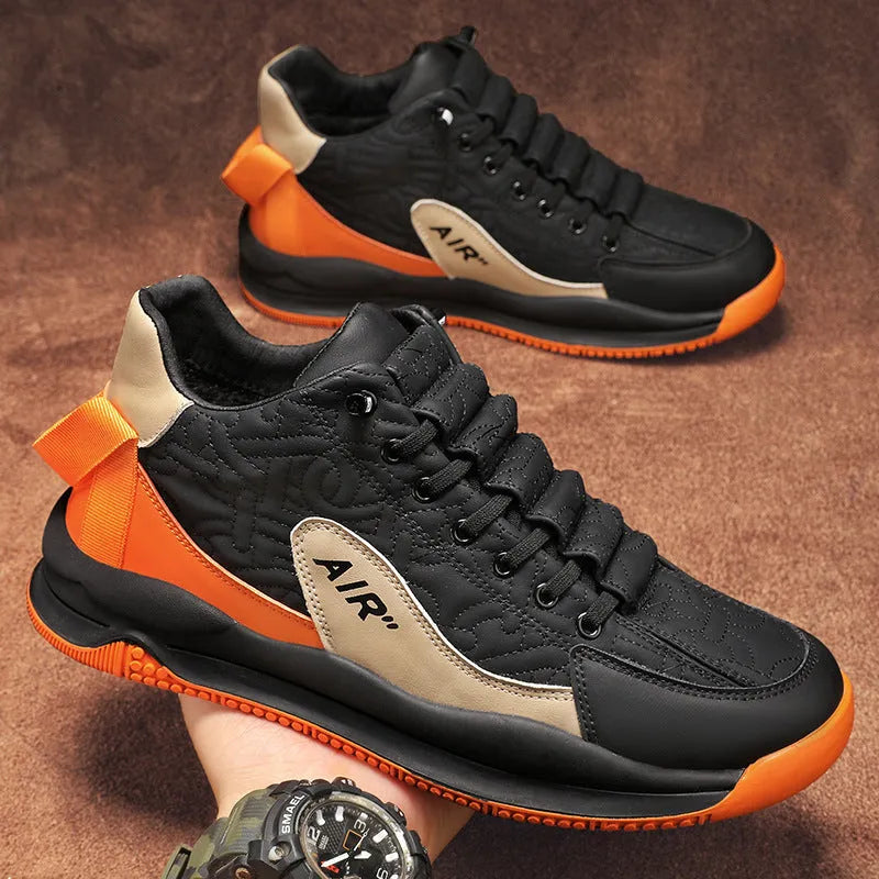 Men's sport platform heightening shoes in beige artificial PU with chunky sole, daddy-shoe style