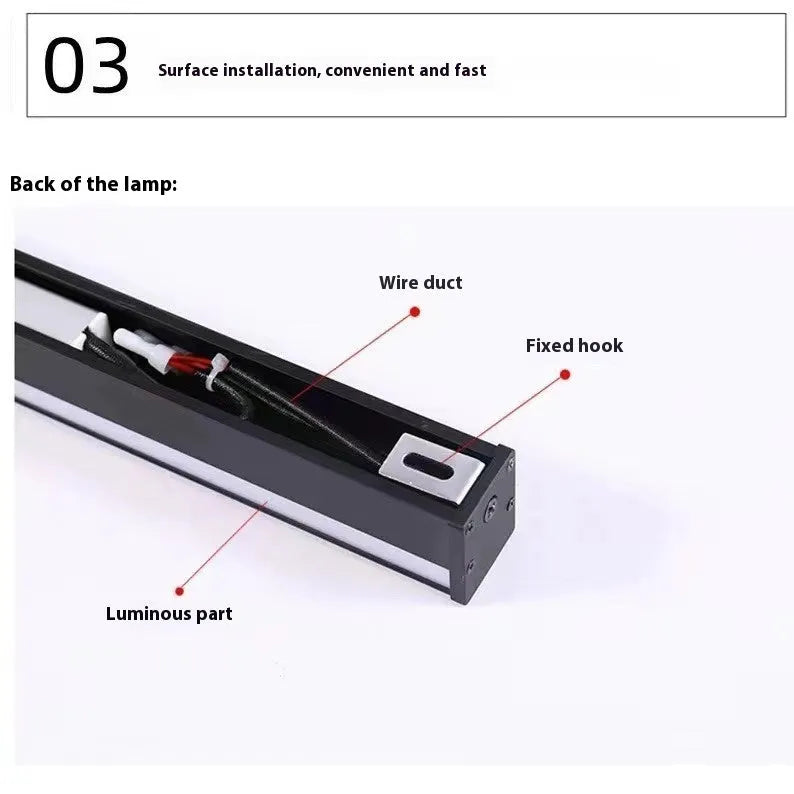 80cm long black aluminium LED wall lamp with a linear strip design and touch colour control.