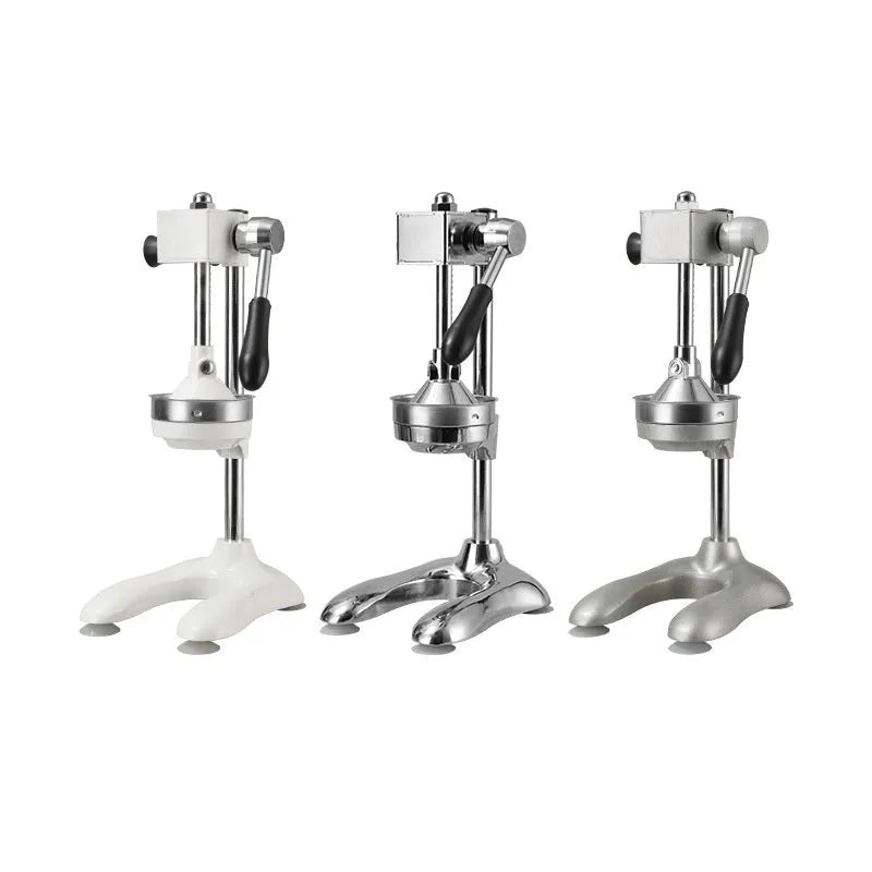 Stainless steel manual juicer with zinc alloy construction in five colour options