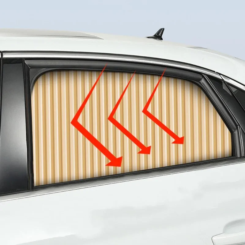 Auto retractable car sun curtain in thick opaque cloth material for heat insulation